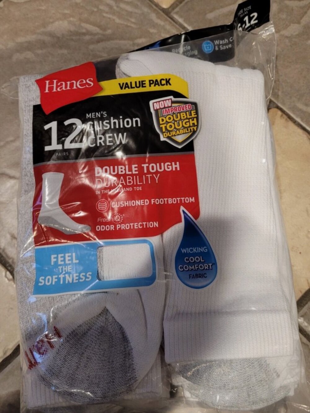 NEW 12 PAIR MENS HANES CUSHION CREW SOCKS